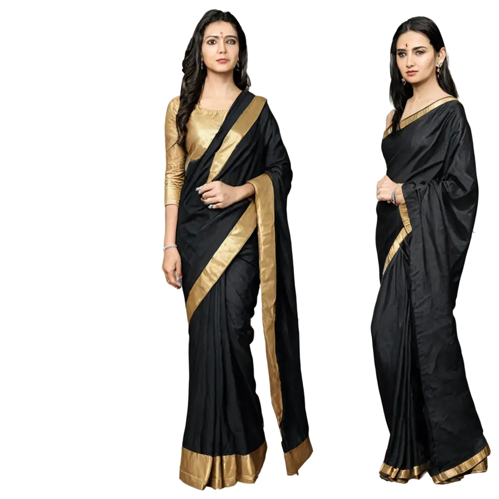 Chanderi-Black-Silk-Saree-PNG-HighQuality-Transparent-Image-for-Fashion-and-Culture