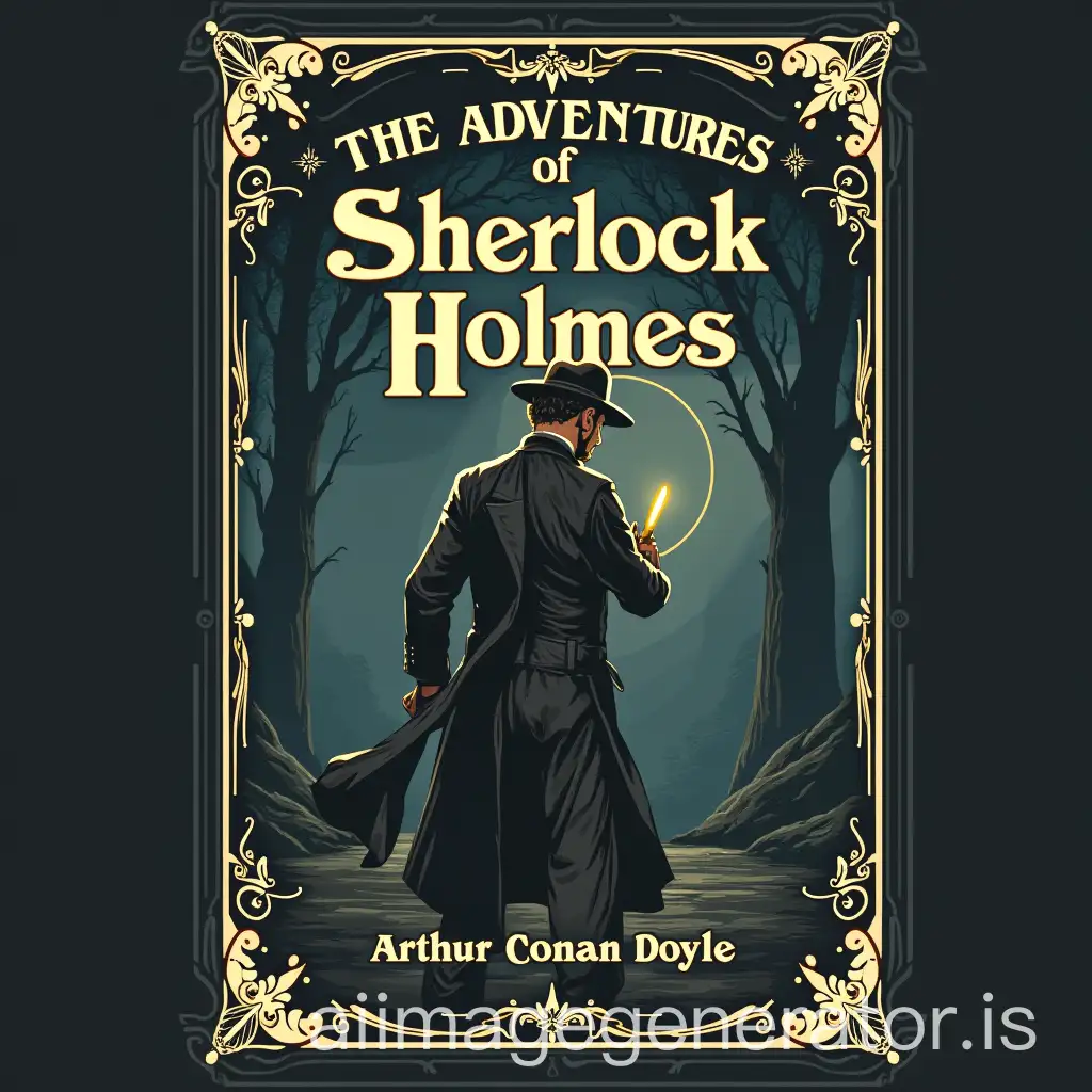 AI-Image-Prompt-ExpansionCover-of-The-Adventures-of-Sherlock-Holmes-by-Arthur-Conan-Doyle-with-Classic-Design