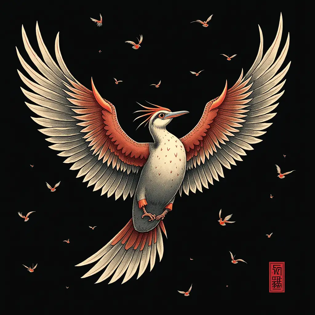 Typography-WEIRD-APE-Made-of-Flying-Birds-in-Japanese-Art-Style-with-Dark-Background