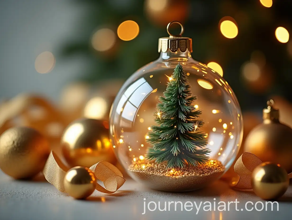 Miniature-Christmas-Tree-Glass-Ornament-Surrounded-by-Festive-Decorations