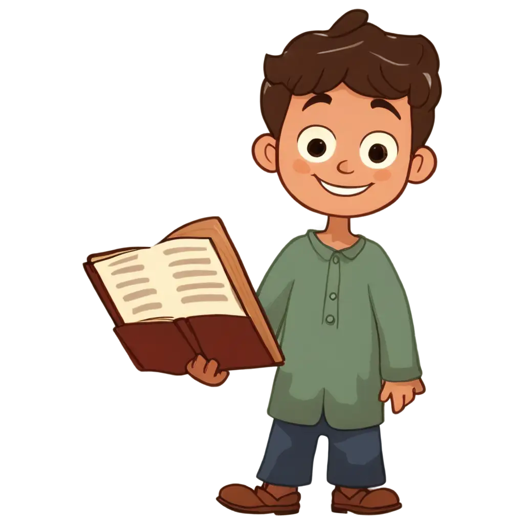 Caleb-on-Bible-in-Cartoon-PNG-Joyous-and-Childlike-Representation