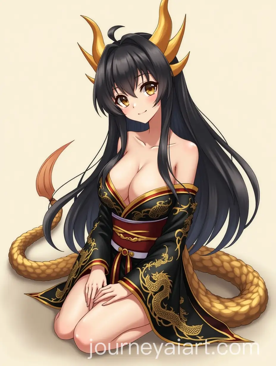 AI-Art-Prompt-ExpansionBeautiful-Female-Dragon-Hybrid-in-Black-and-Gold-Kimono-with-Golden-Horns-and-Tail