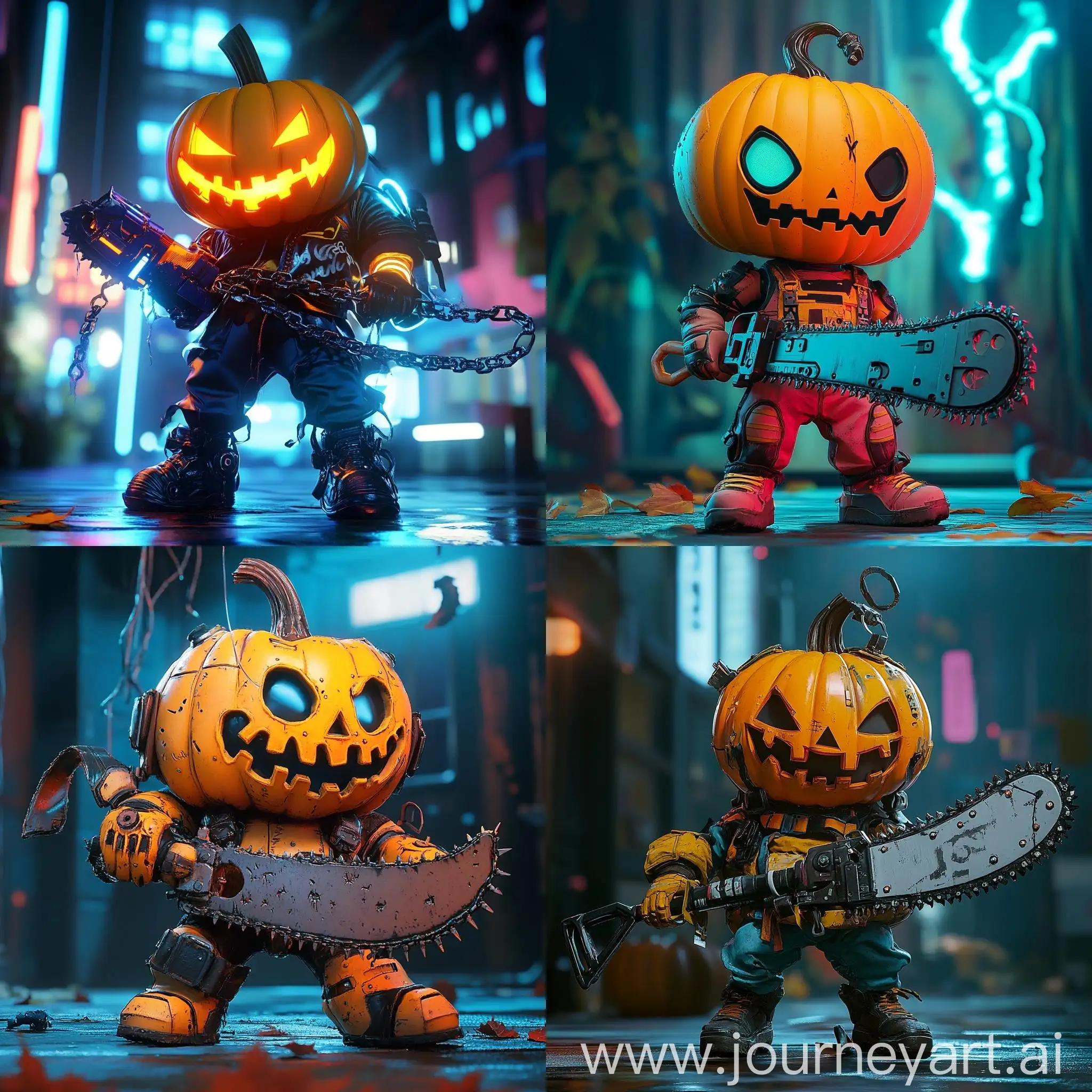 Cute-Cyberpunk-Pumpkin-Character-with-Chainsaw-Weapon