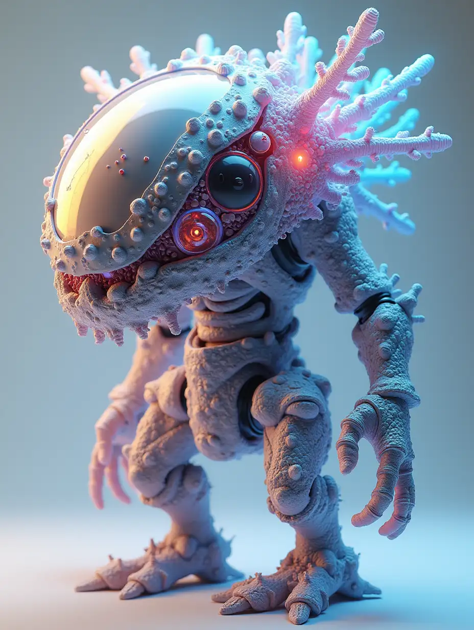 Futuristic 3D toy design, shapeshifting nanobot swarm, holographic shell, gravity-defying parts, biomorphic form, neuron-inspired circuits, programmable color-changing surface, quantum entangled components, Houdini simulation render