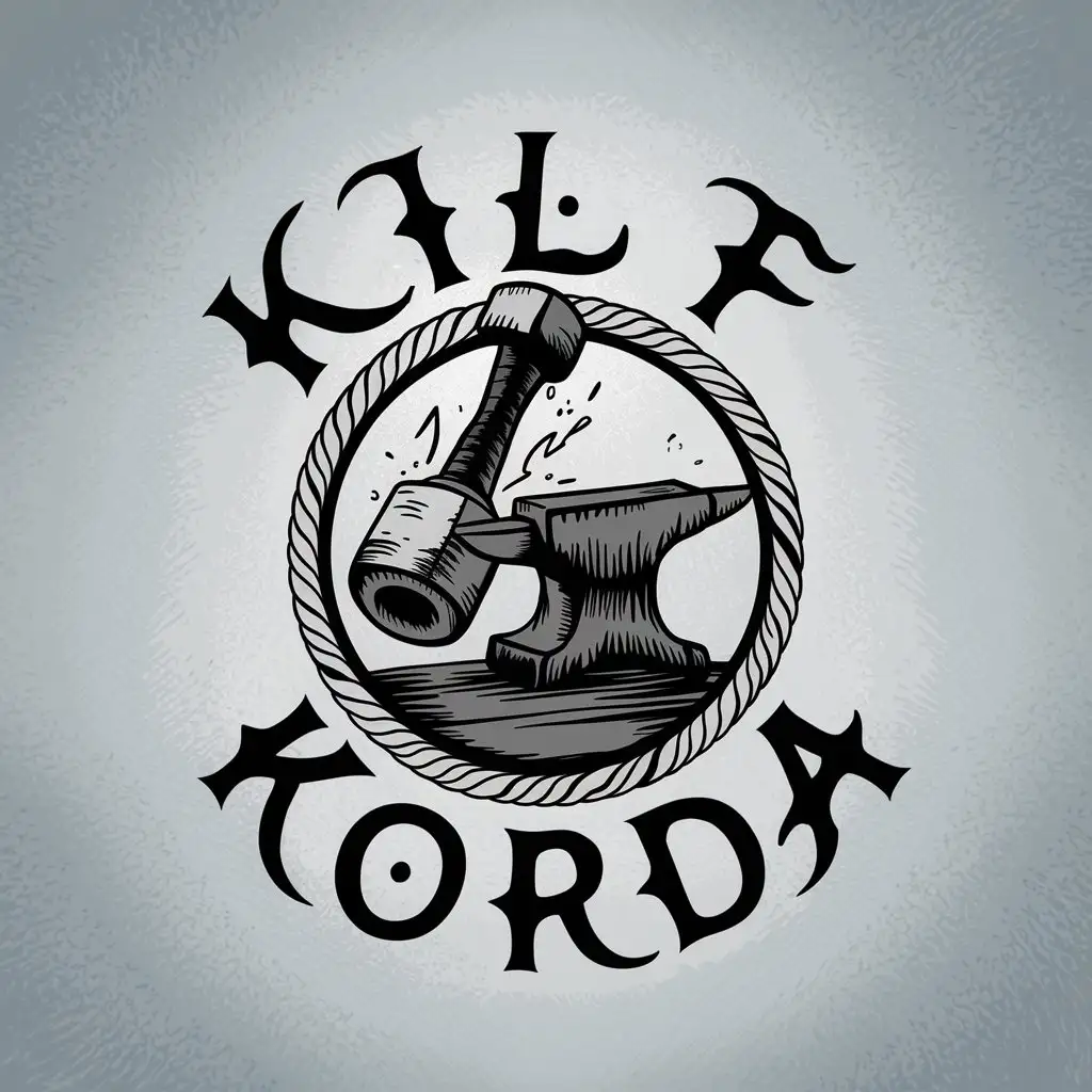 LOGO Design for Kilf Korda Viking Style Beer with Dwarven Hammer and Anvil Symbol