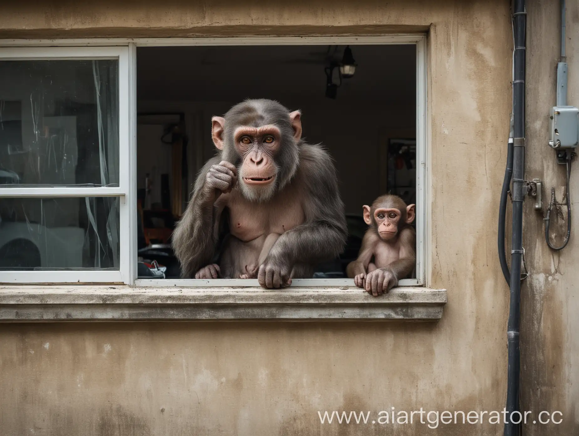 Big-Evil-Monkeys-by-a-Garage-Window-with-a-Car