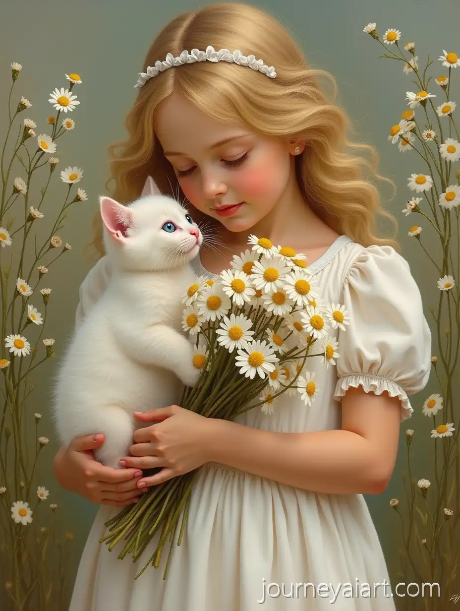 Beautiful-Girl-with-StrawColGirl-with-Daisies-and-Kittenored-Hair-Holding-Dried-Daisies-and-White-Kitten