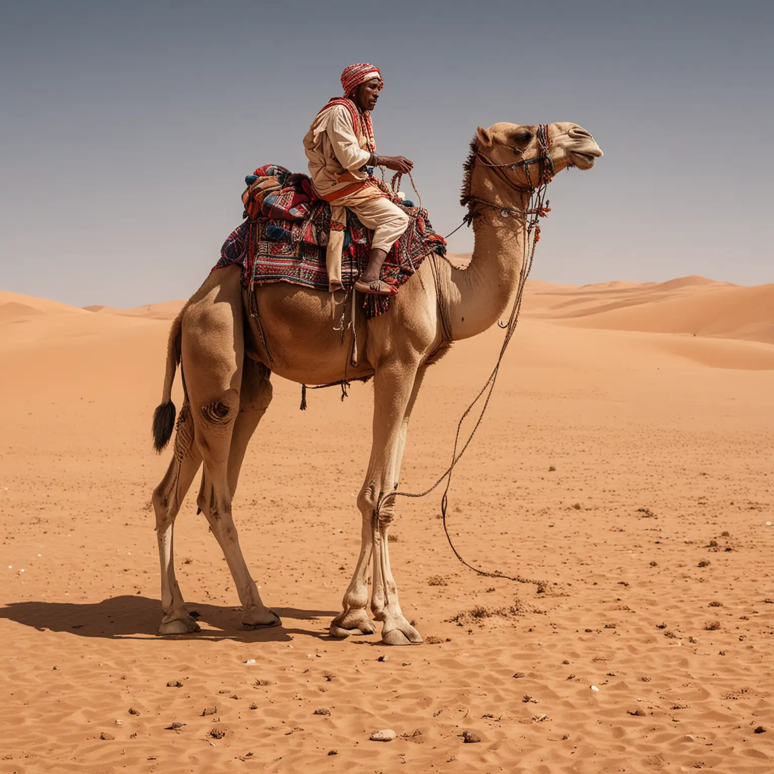 An African Berber on his camel in a desert
 