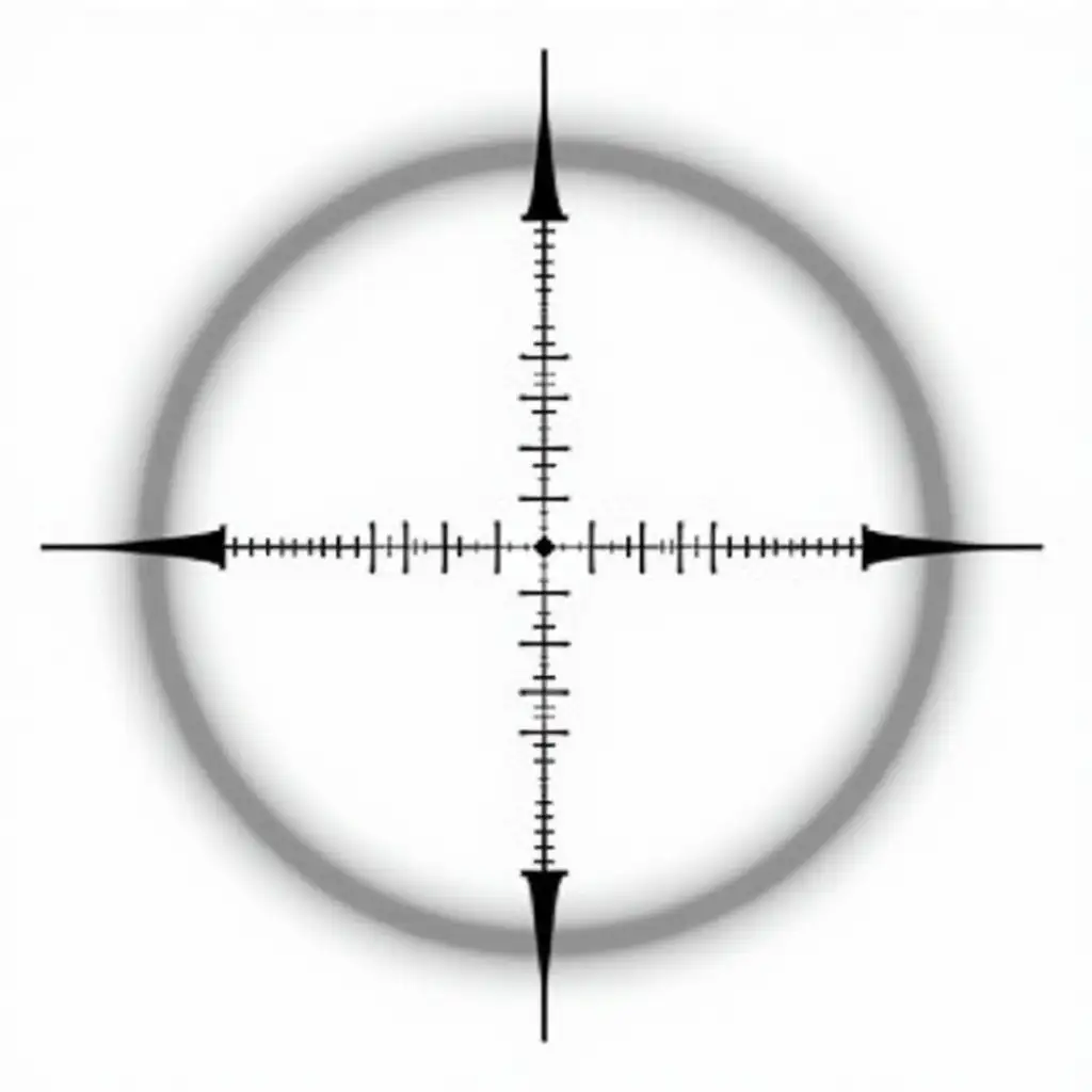 the crosshair of an optical sight, distance marks, white background