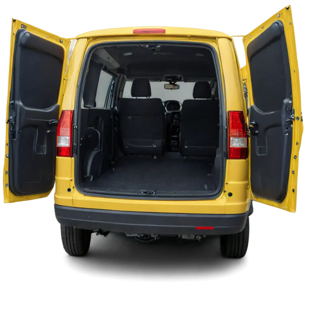 HighQuality-PNG-Image-of-a-Yellow-Van-with-Open-Trunk-and-Small-Rug-Inside