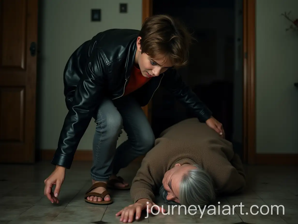 Conflict-in-a-Dimly-Lit-Room-A-Dramatic-Encounter-Between-a-Teenager-and-His-Mother