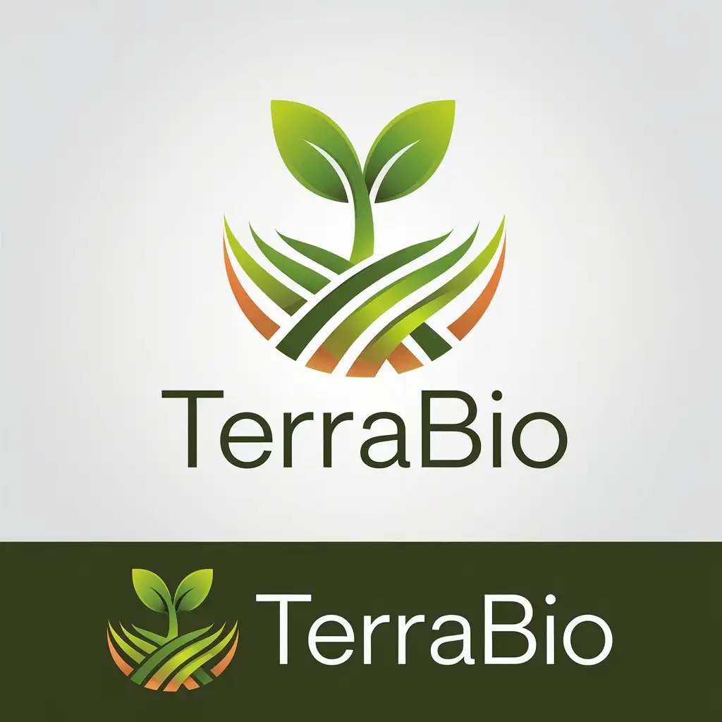 a vector logo design,with the text "TerraBio", main symbol:Un logo moderno and elegant for the TerraBio company, which specializes in high quality biofertilizers. The design should convey a strong connection with nature, sustainable growth and scientific innovation. Use vibrant green colors and earth tones to symbolize life, soil fertility and respect for the environment. The logo should include an abstract icon of a young plant or emerging leaf, emerging from stylized soil, with soft and organic lines. The typography should be clear and modern, with a style that conveys confidence and professionalism. The name 'TerraBio' should stand out in the design, complementing the icon, and reflecting the ecological mission and superior quality of the company.,Moderate,be used in Others industry,clear background