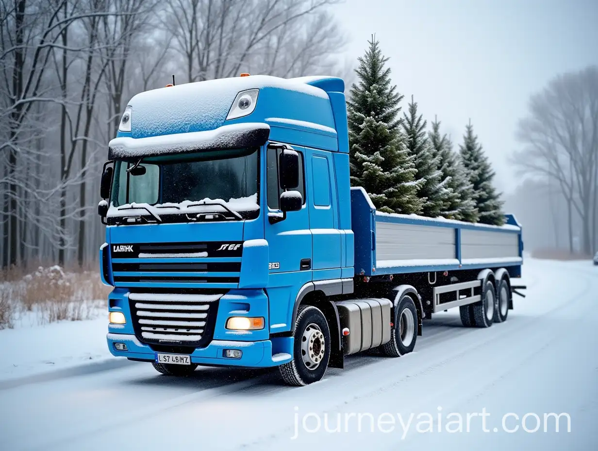 Christmas-Tree-on-Blue-DAF-Cargo-Truck-with-Snowflakes