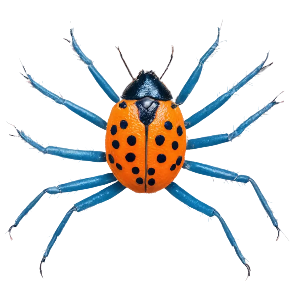 Pictogram of an orange and blue bug, seen from above