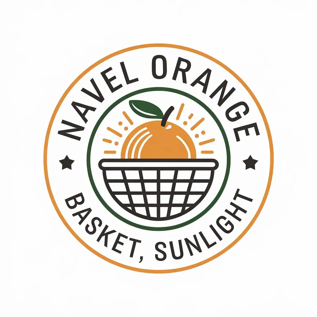 a vector logo design,with the text "Navel orange, basket, sunlight", main symbol:naval orange,Moderate,be used in Retail industry,clear background