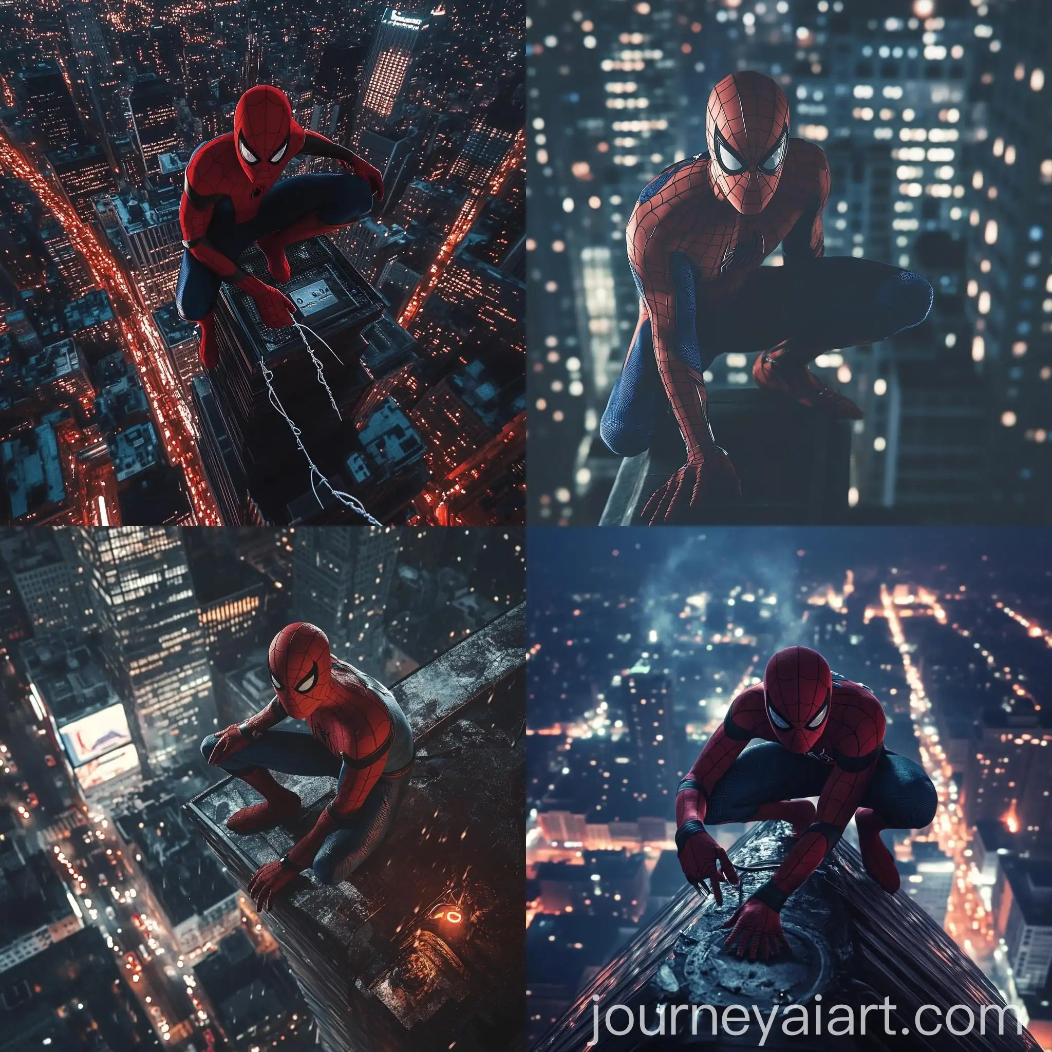 Spiderman-on-Top-of-Building-at-Night
