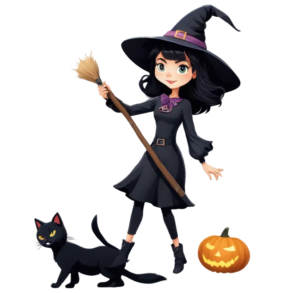 Exquisite-PNG-Image-of-a-Witch-and-Her-Black-Cat-AI-Art-Prompt-Exploration