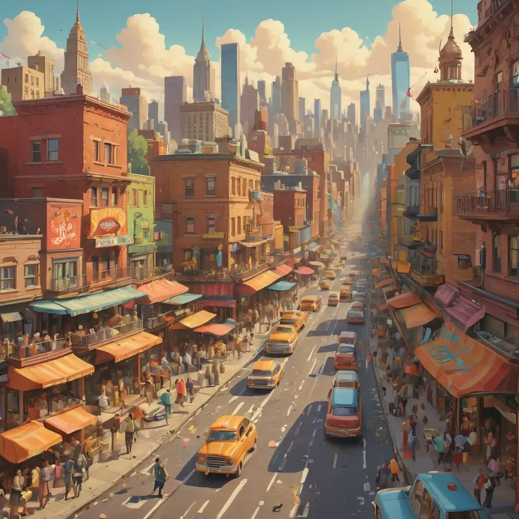 Whimsical-New-York-City-Cityscape-with-Playful-Characters-and-Vibrant-Colors