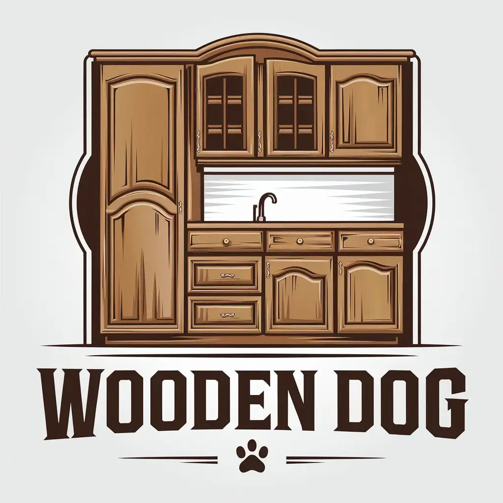 a vector logo design,with the text "wooden dog", main symbol:kitchen cabinet,Moderate,clear background