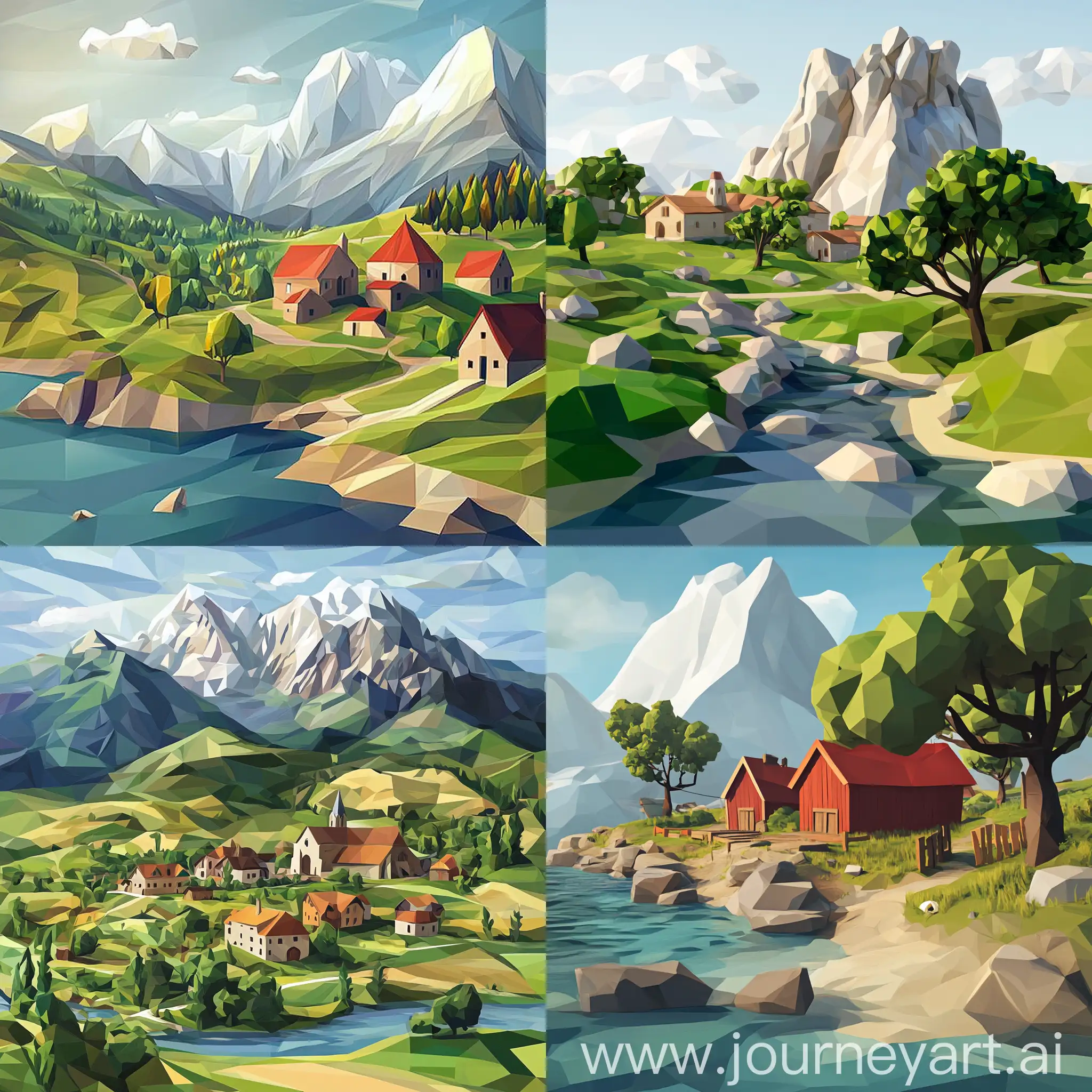 European-Country-Nature-LowPoly-Illustration