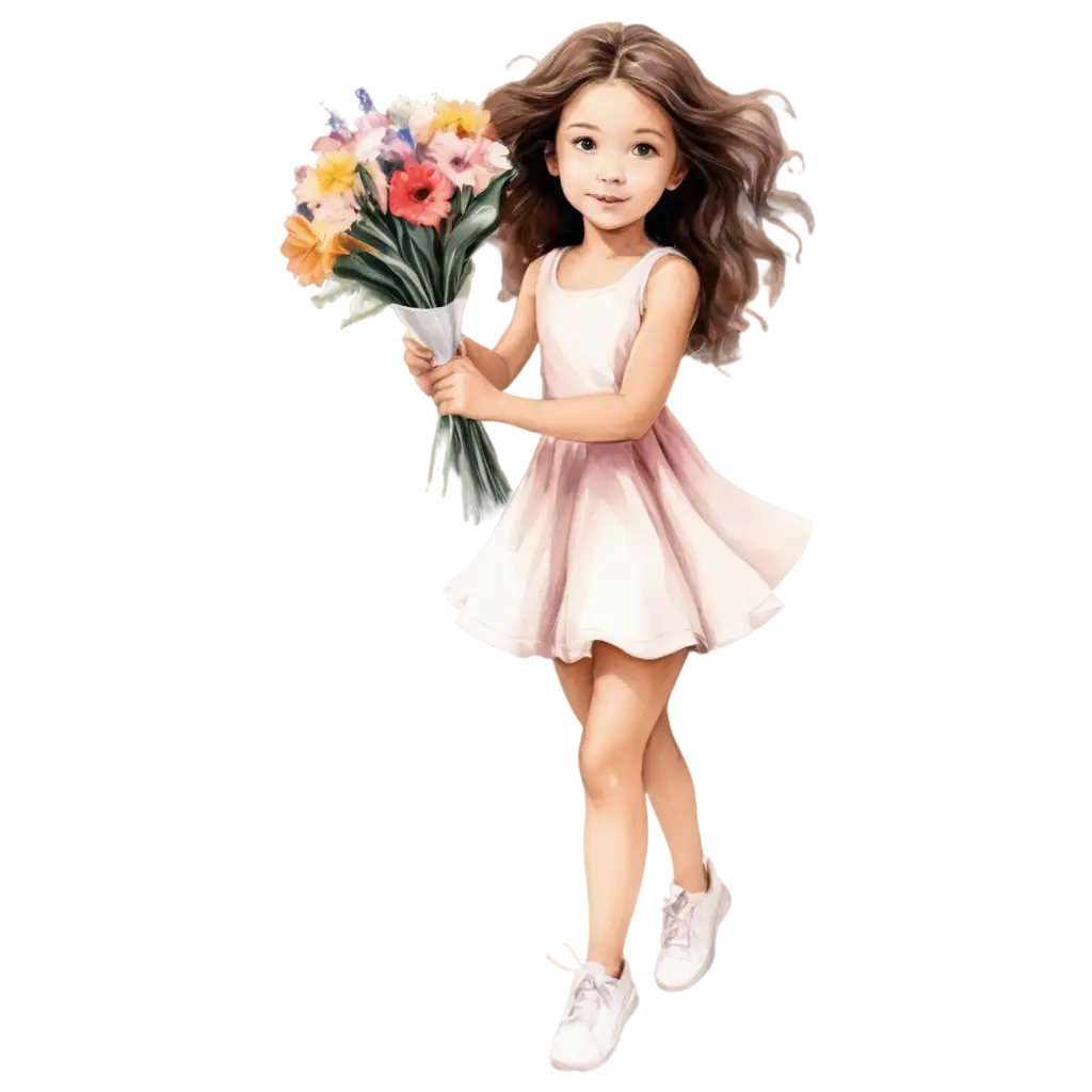 PNG-Image-of-a-Little-Girl-with-a-Bouquet-of-Flowers-in-Motion-Perfect-for-Digital-Artwork-and-Creative-Projects