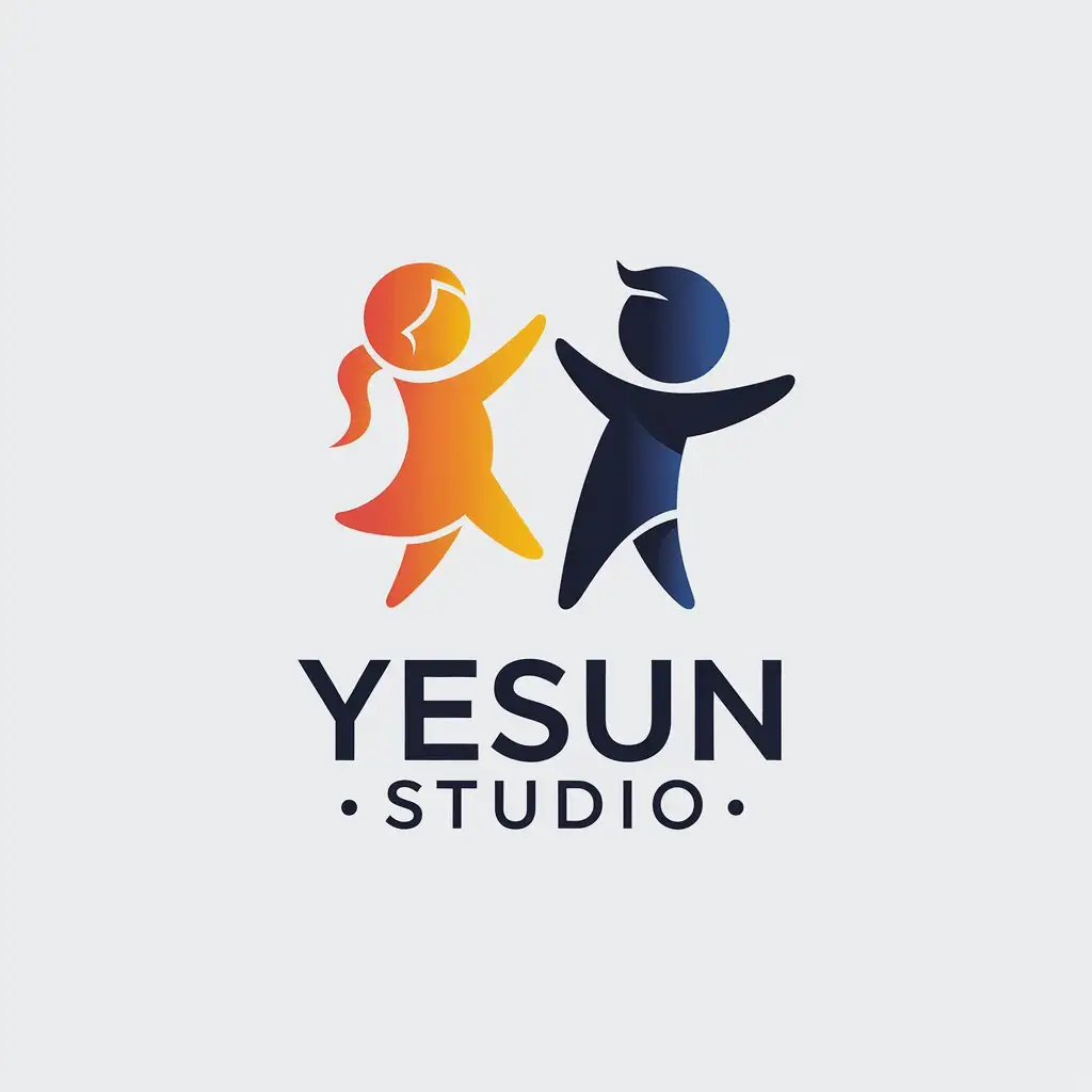 LOGO Design for Yesun Studio Minimalistic Vector Logo with Playing Sister and Brother Theme for the Entertainment Industry