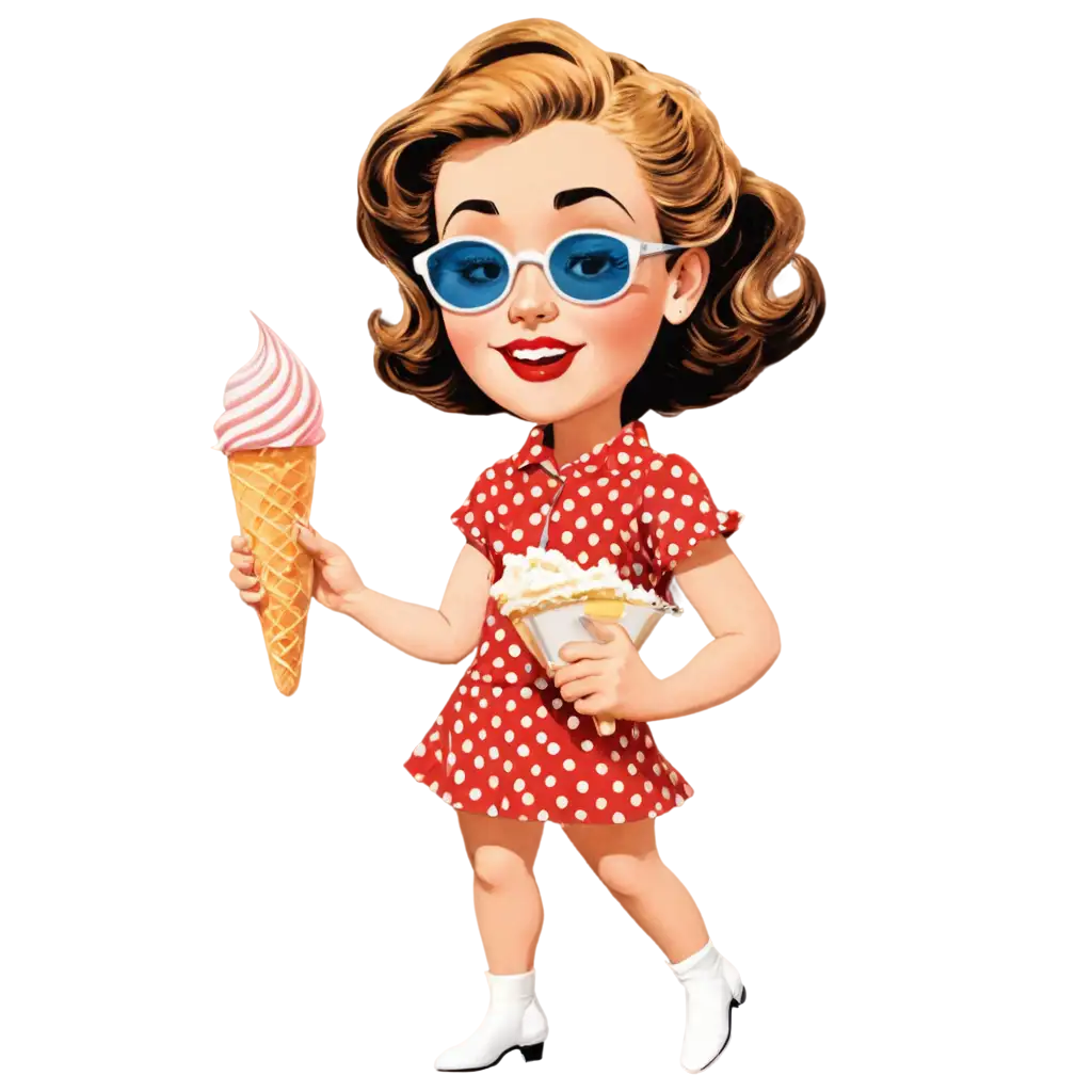 Retro-1950s-Woman-Enjoying-Ice-Cream-Cone-HighQuality-PNG-for-Nostalgic-Designs