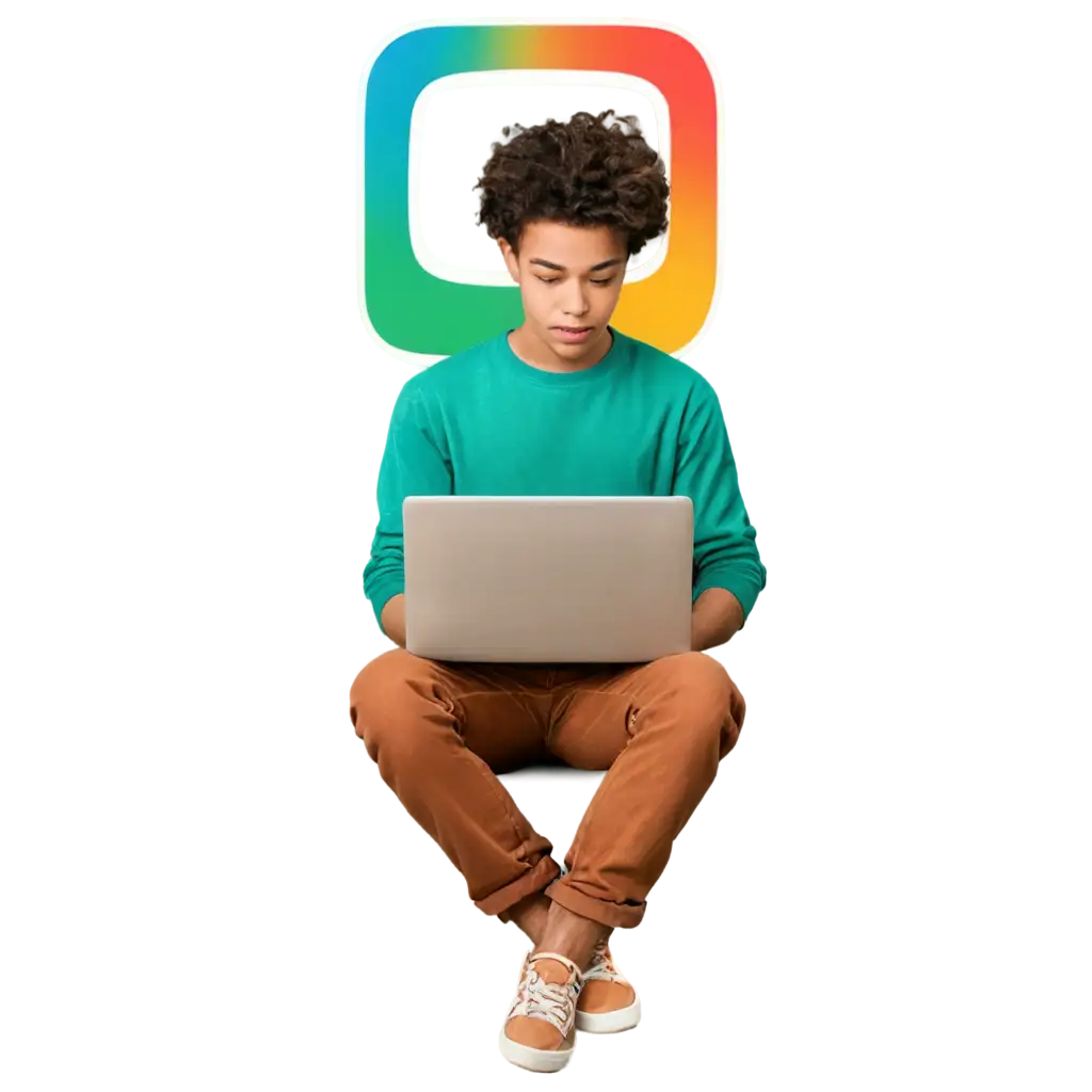 Dynamic-PNG-Image-of-a-Boy-Working-on-Laptop-with-Instagram-Logo-in-Red-and-Green