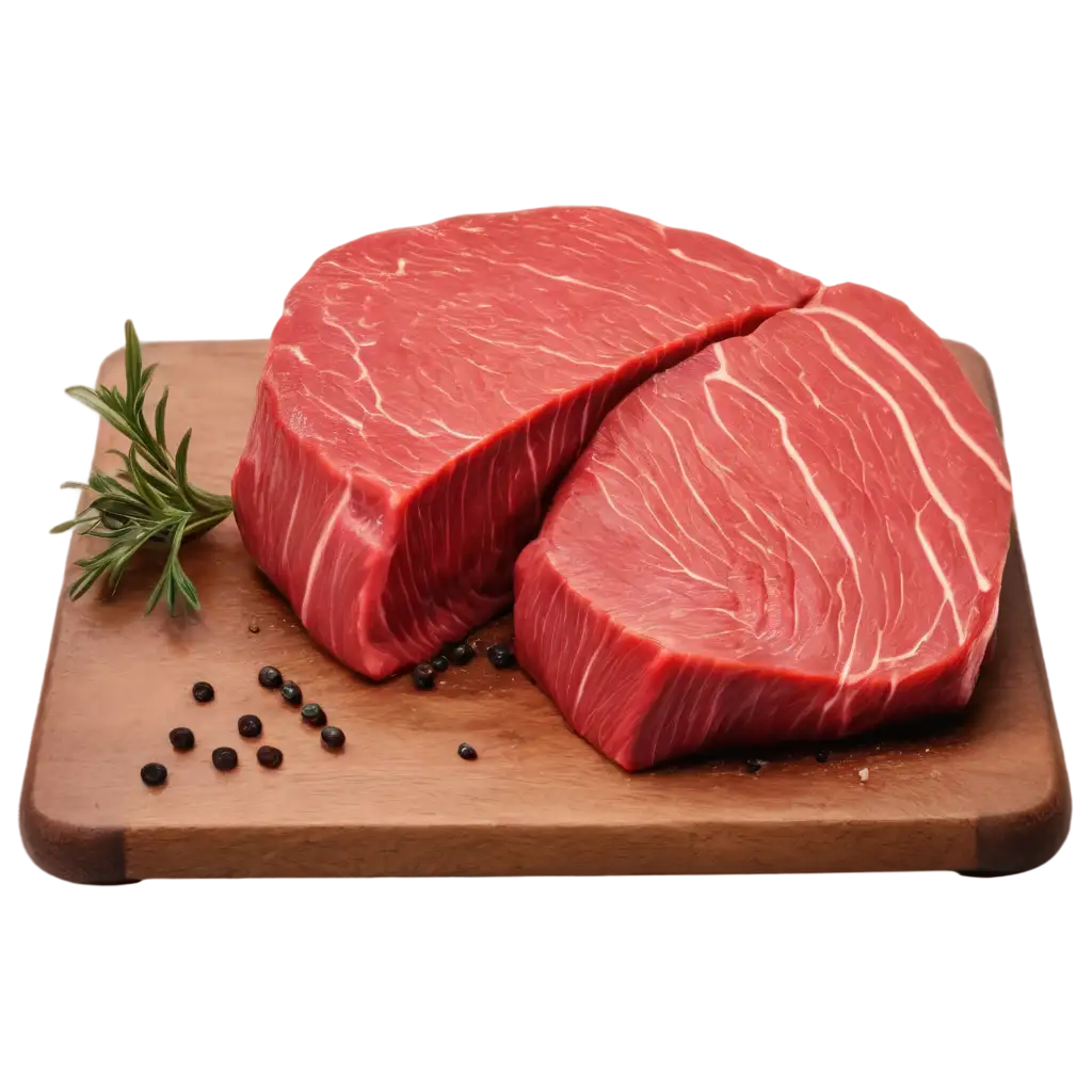 juicy piece of raw beef steak on a on a wooden board, hd, photorrealistic, intense red color on meat