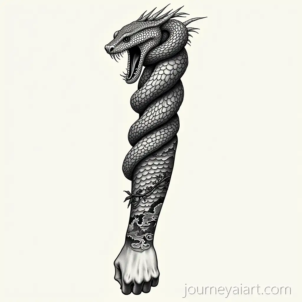 Japanese-Blackwork-Tattoo-Sleeve-with-SnakeJapanese-blackwork-tattoo-and-Wave-Patterns