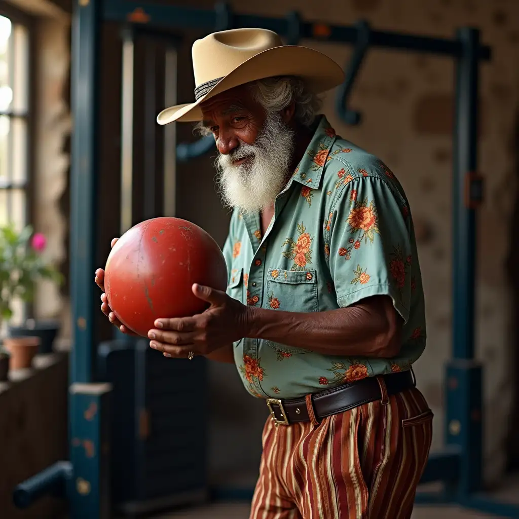 Elderly-Indian-Hippie-with-Flower-Pattern-Shirt-and-Cowboy-Hat