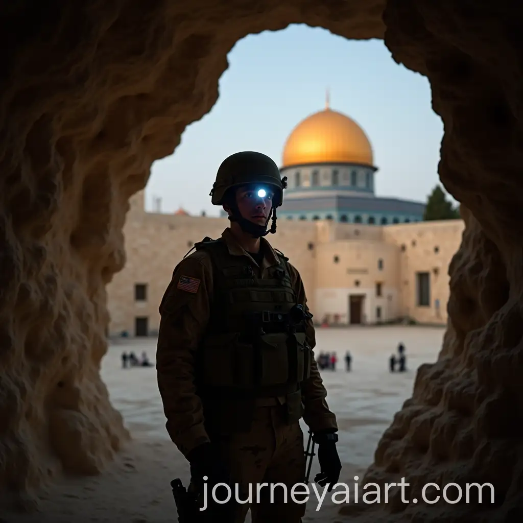 Soldier-in-Camouflage-Uniform-with-Dome-of-the-Rock-in-Palestine-Background