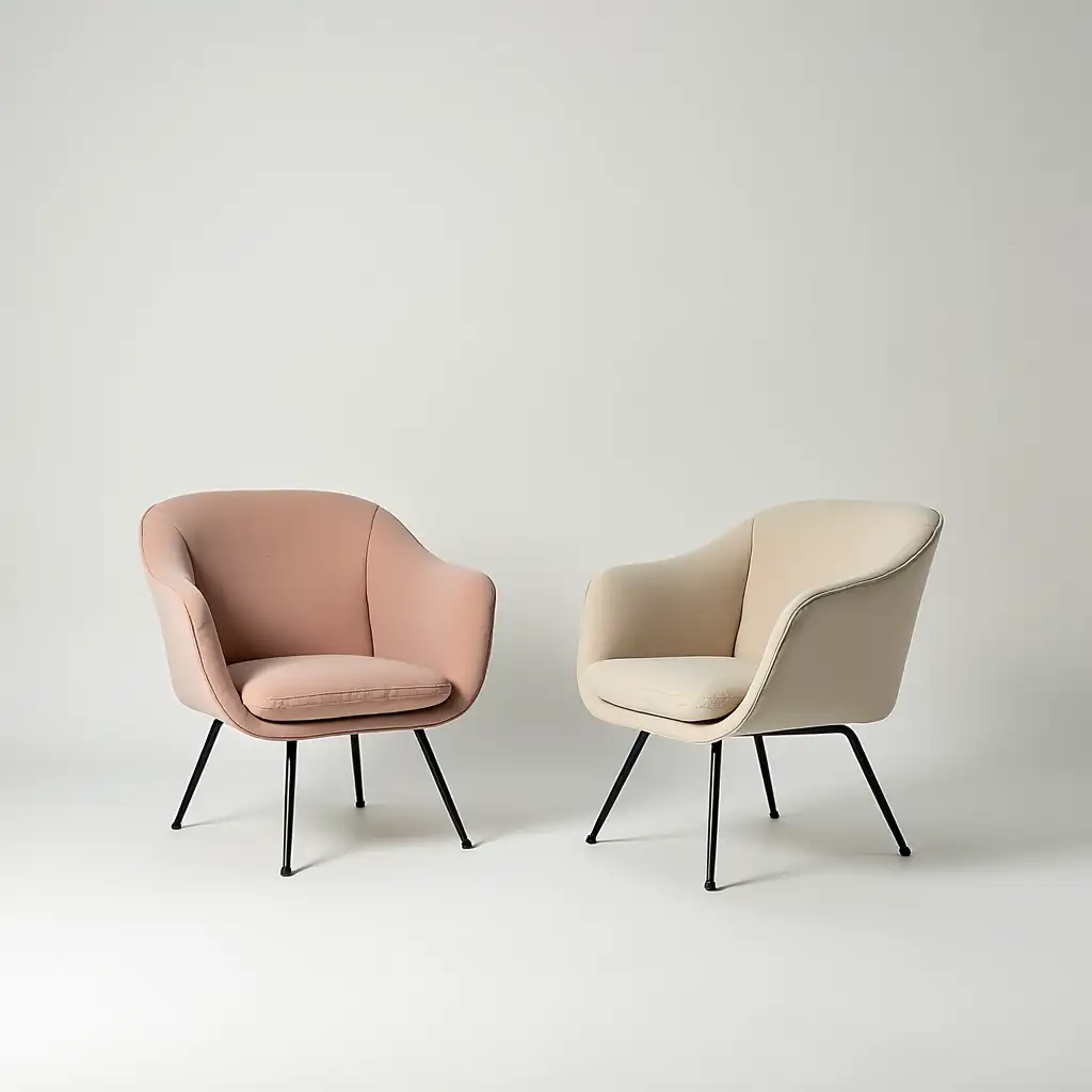 two soft chairs on metal legs minimalism catalog cover