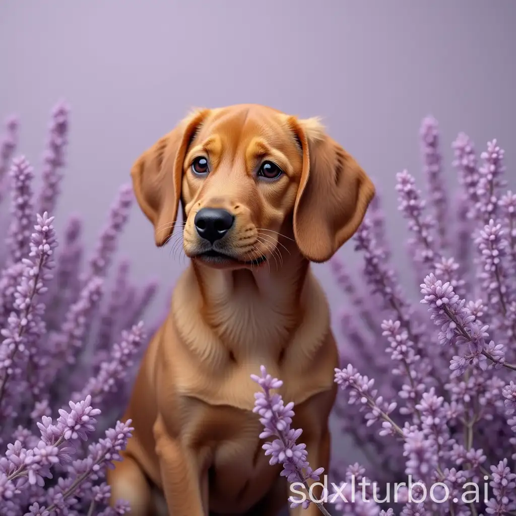 Brown-Dog-Sitting-in-a-Lavender-Field