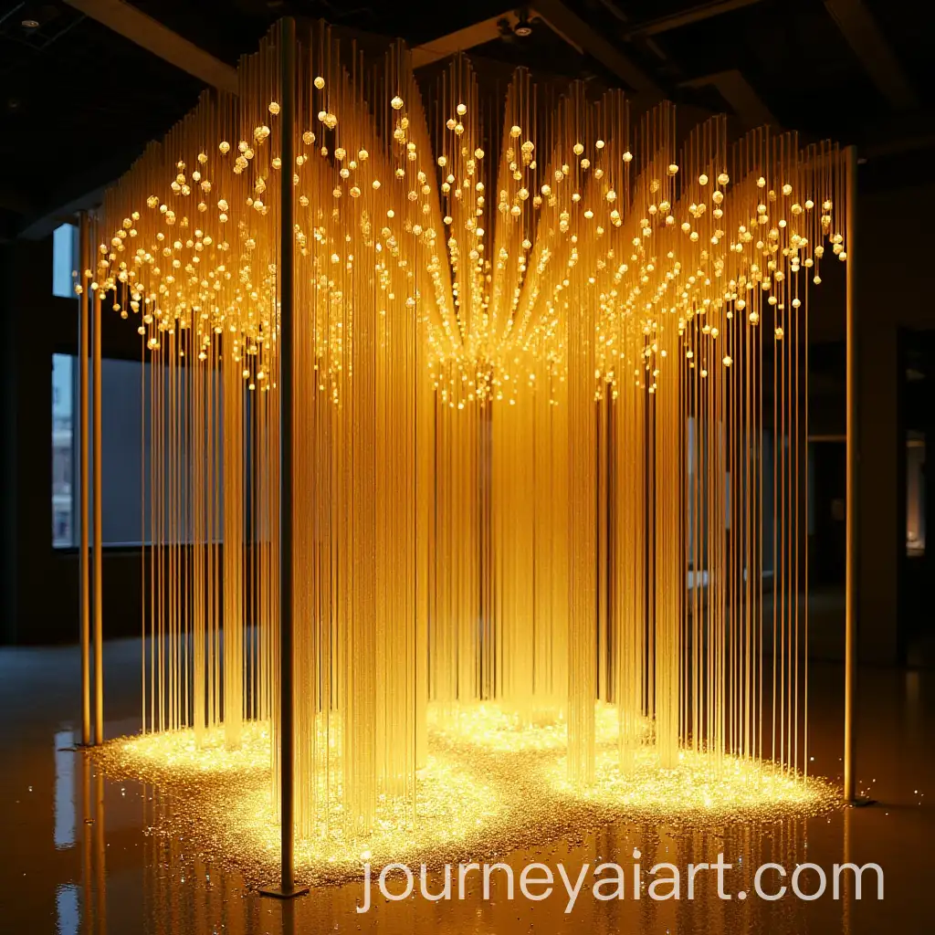 Golden-Rain-Interactive-Sculpture-with-Cascading-Droplets-and-Flickering-Lights
