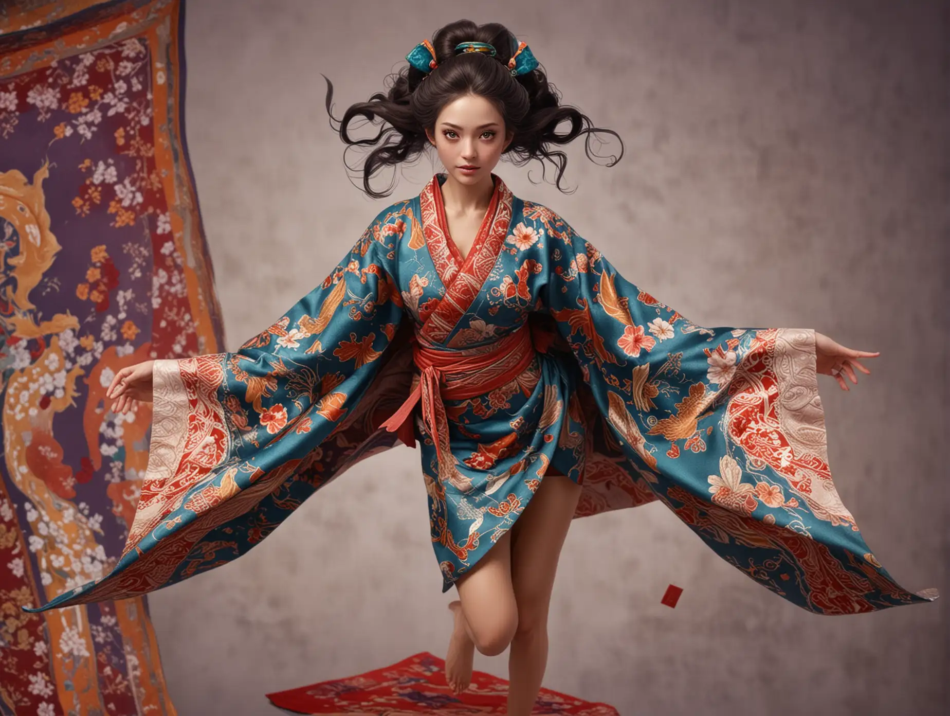 Hybrid-Simic-Woman-Flying-on-Magic-Carpet-in-Kimono