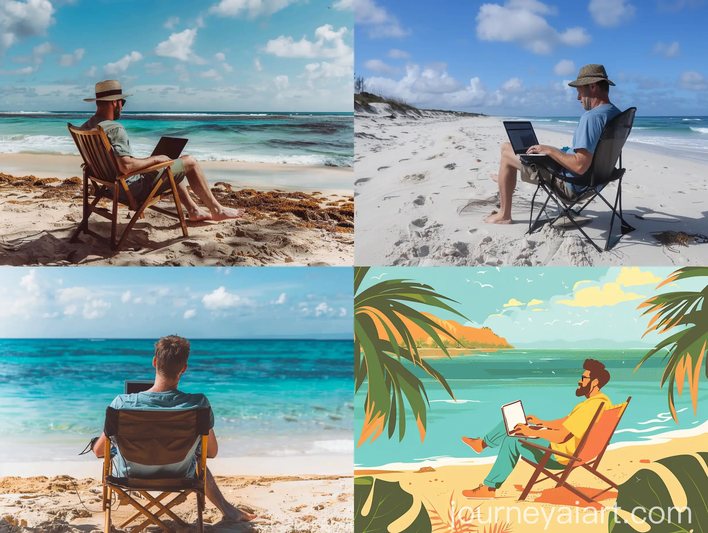 Nomad-Lifestyle-Man-Relaxing-on-Beach-with-Laptop-Making-Money