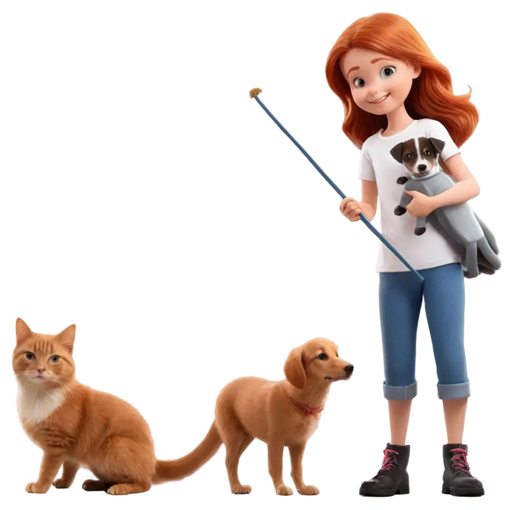 Redheaded-Girl-with-Pets-PNG-Image-Heartwarming-Scenes-Captured-in-HighQuality-Format