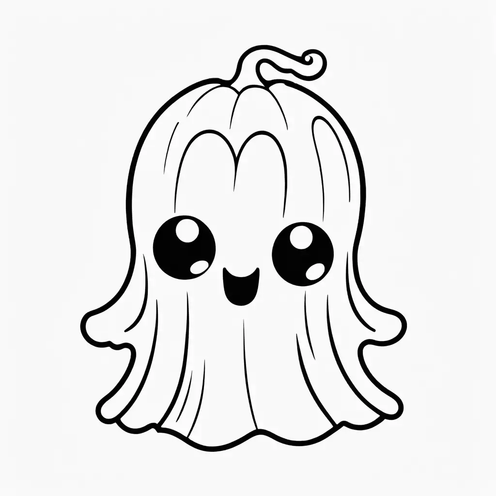 Kawaii Style Halloween Ghost Coloring Page for Adults and Teens