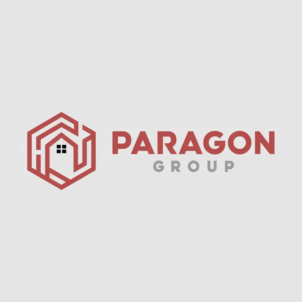 LOGO Design For Paragon Group Geometric House Icon in Red Hexagon