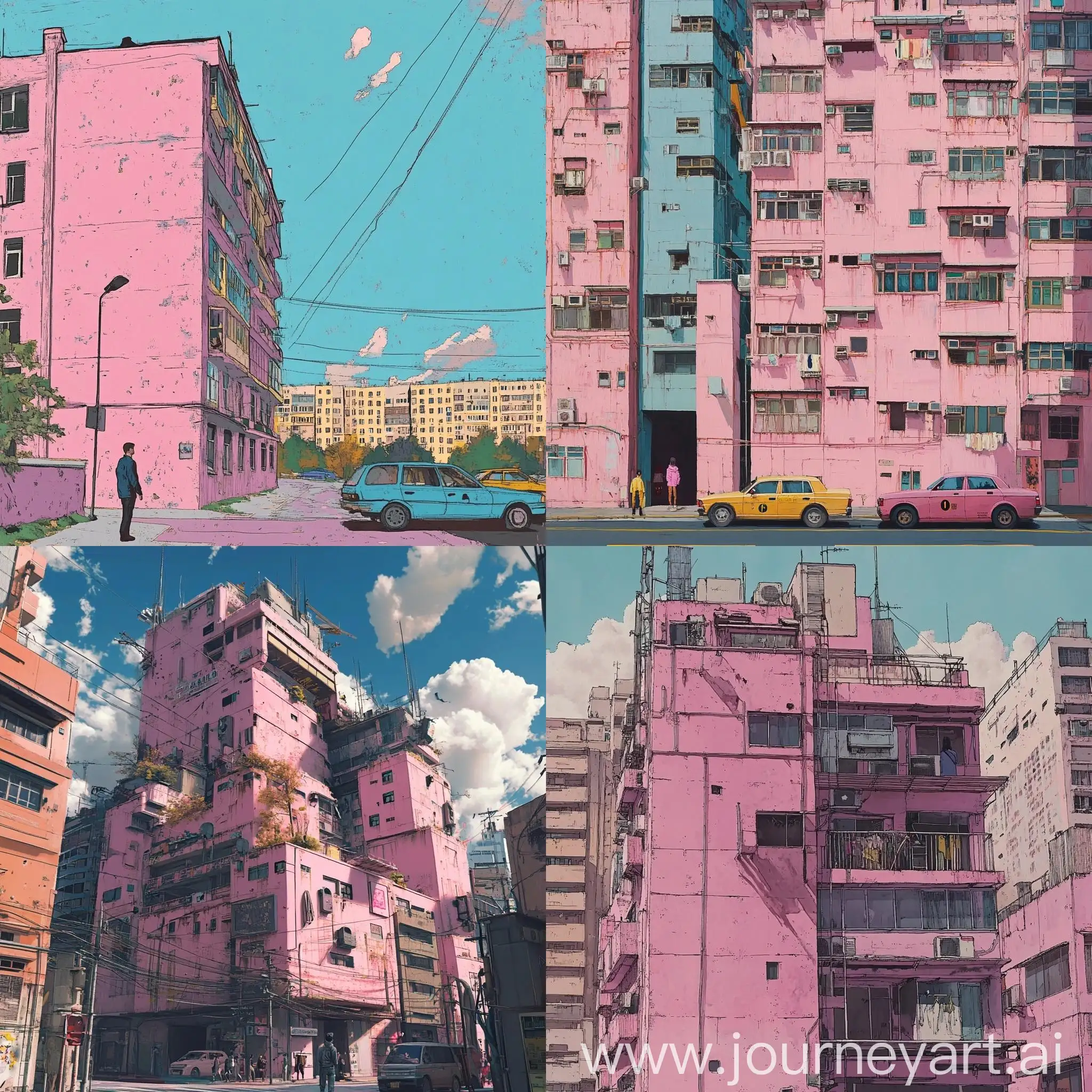 Young-Man-Living-Alone-in-a-Vibrant-Pink-City-Building