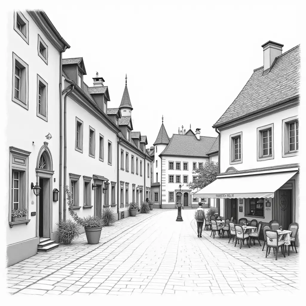 Black-and-White-Pencil-Drawing-of-Quedlinburg-Marketplace