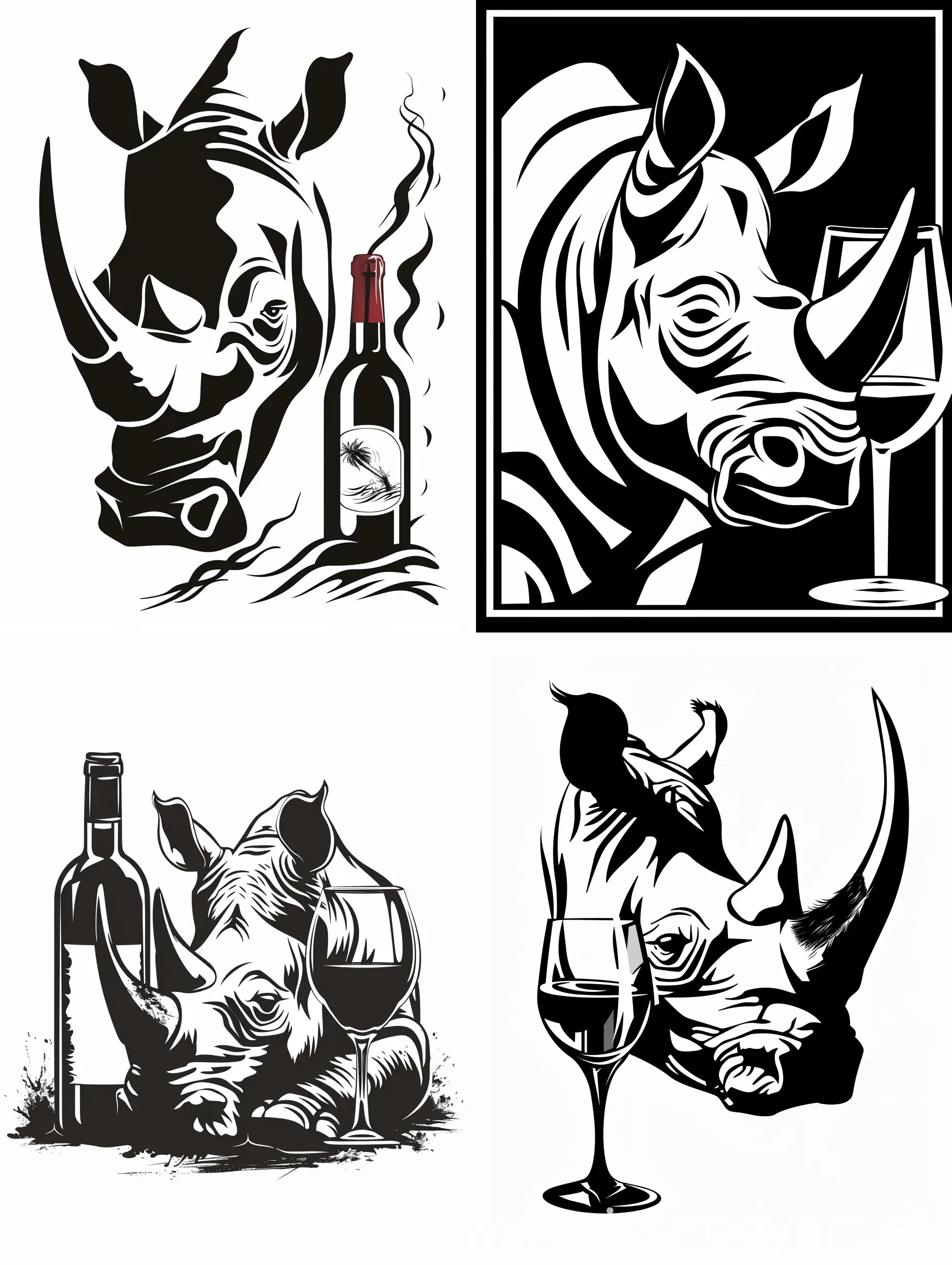 Abstract-Black-and-White-Rhinoeros-and-Wine-Logo