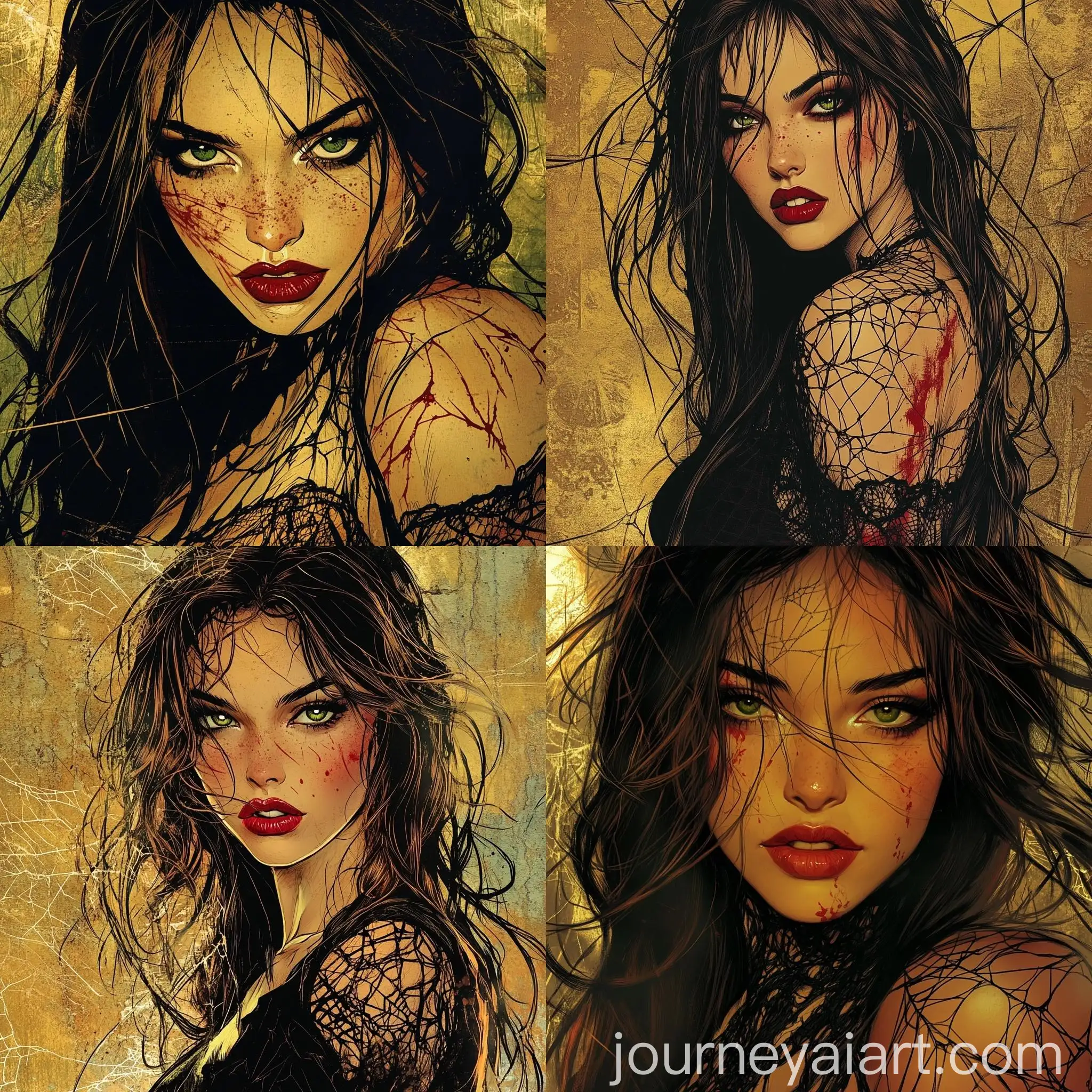 Beautiful-Brunette-Woman-in-Gothic-Spider-Web-Lace-Top