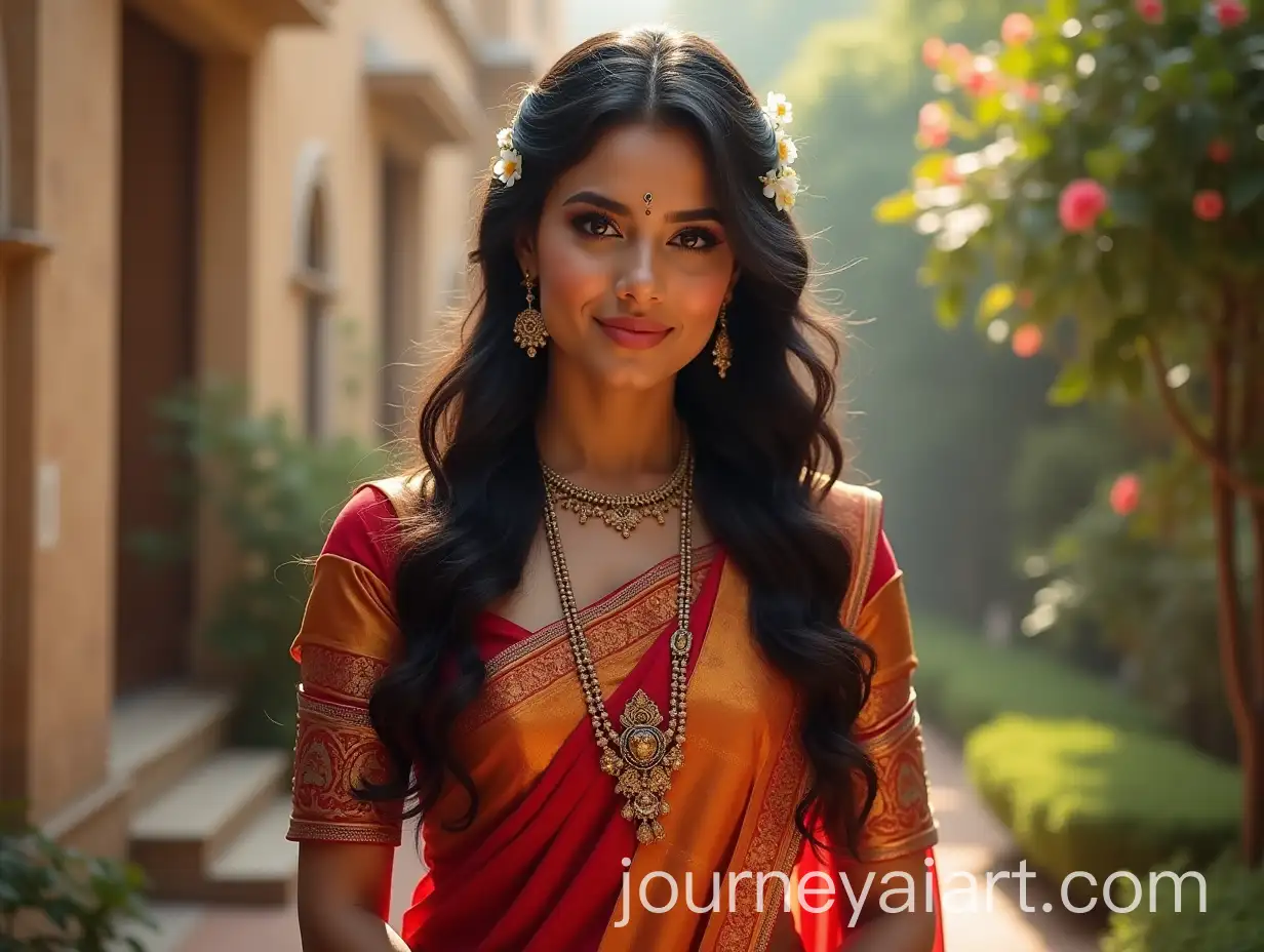 ElegantAI-Image-Prompt-Expansion-Indian-Woman-in-Traditional-Saree-in-Palace-Garden