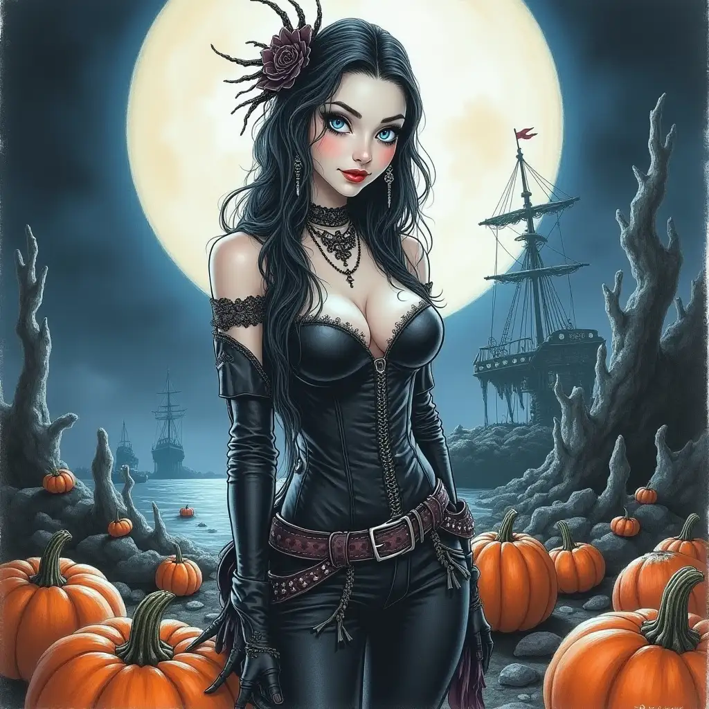 Confident-Pirate-Woman-in-Tim-Burton-Style-Crayon-Sketch