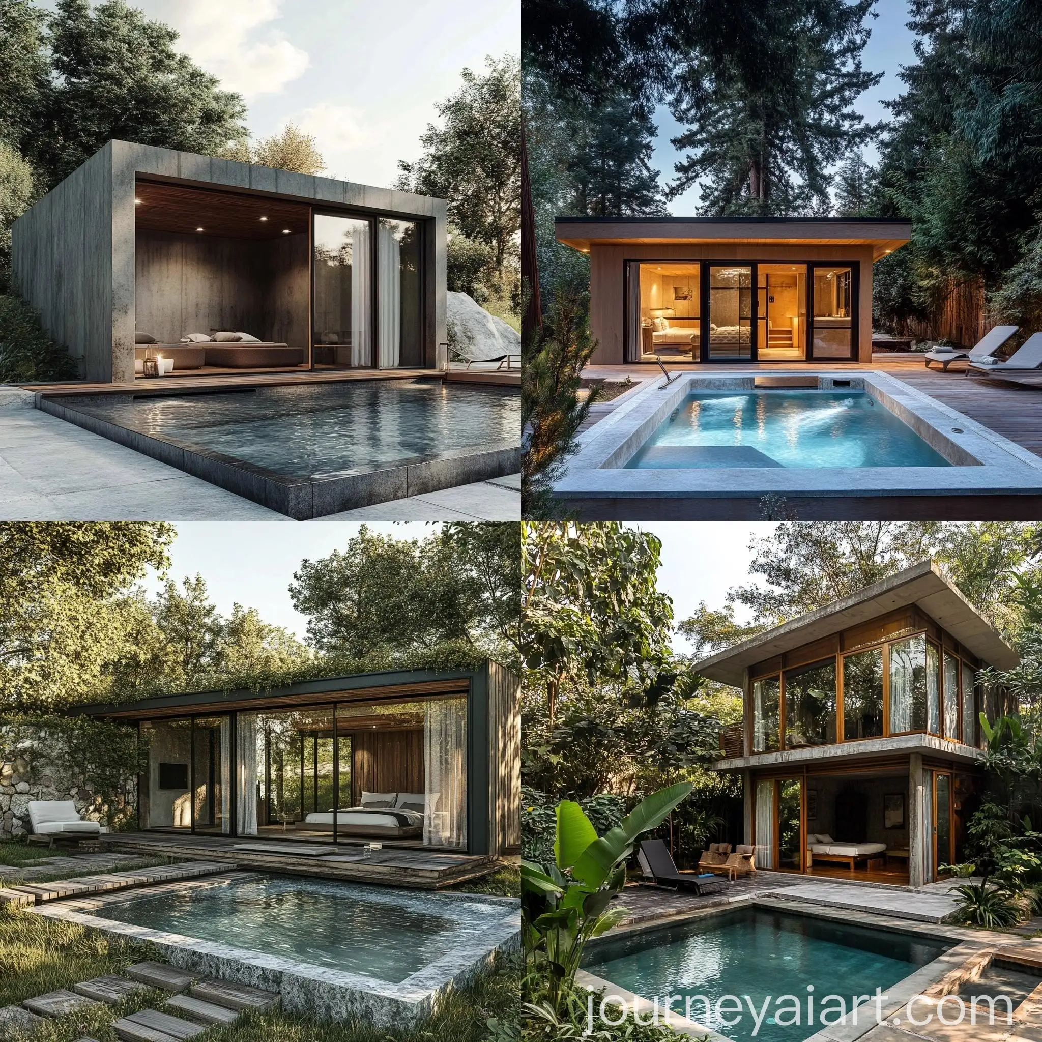 Small-Square-Cabin-Architecture-with-Diverse-Styles-and-a-Pool