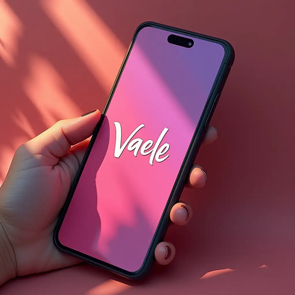 Pale-Pink-Mobile-Phone-with-White-VaeLe-Branding-and-Custom-Screensaver