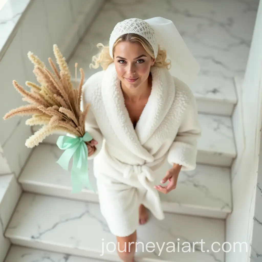 Bridal-Woman-Running-Up-Luxurious-Marble-Stairway-with-Wedding-Bouquet