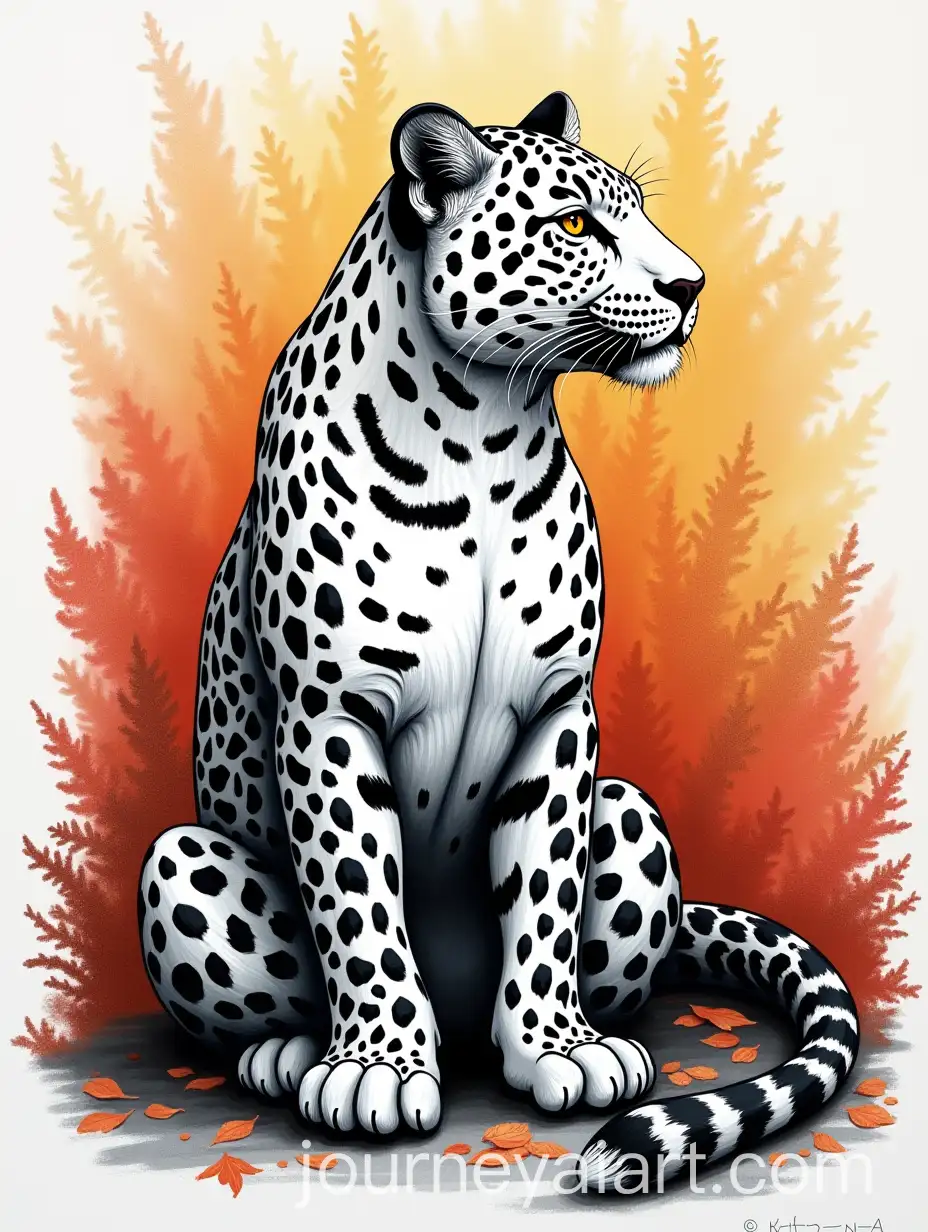 Leopard-in-Black-and-White-with-Red-Gold-Leaf-and-Gouache-Background